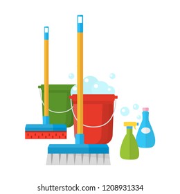 Cleaning Service Vector Illustration. Household things for cleaning. 