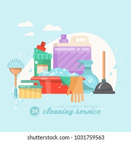 Cleaning service vector illustration in modern flat design.