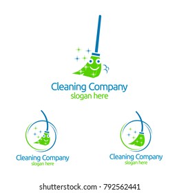 Cleaning Service vector Logo design, Eco Friendly with shiny broom and circle Concept isolated on white Background