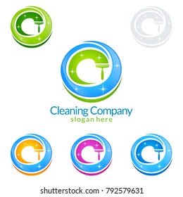 Cleaning Service vector Logo design, Eco Friendly Concept with shiny splash isolated on white Background
