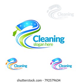 Cleaning Service vector Logo design, Eco Friendly Concept with shiny splash isolated on white Background
