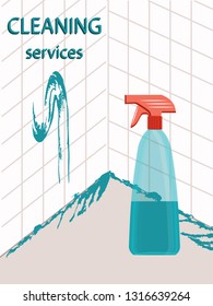 Cleaning service - Washing a tile - a bottle of detergent - illustration, vector