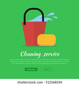 Cleaning service web banner. Bucket with water and sponge icon. Sign symbols of clean in the house. House washing equipment. Office and hotel cleaning. Housekeeping. Cleaning business concept. Vector