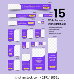 Cleaning service web banner design, web template Set, Horizontal header web banner. Geometric shape cover header background for web banner design, Social Media Cover ads banner, google ads, vertical