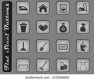 Cleaning service web icons on the flat steel buttons