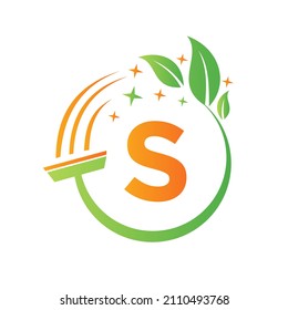 Cleaning Service, Woman Maid Logo On Letter S. Clean House Sign, Fresh Clean Logo Template With S Letter Vector