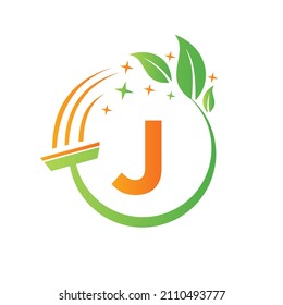 Cleaning Service, Woman Maid Logo On Letter J. Clean House Sign, Fresh Clean Logo Template With J Letter Vector