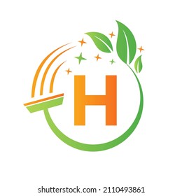 Cleaning Service, Woman Maid Logo On Letter H. Clean House Sign, Fresh Clean Logo Template With H Letter Vector