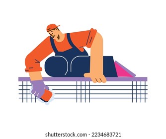 Cleaning service worker cleans the sides of the pool from dirt, flat cartoon vector illustration isolated on white background. Cleaning, maintenance of swimming pools.