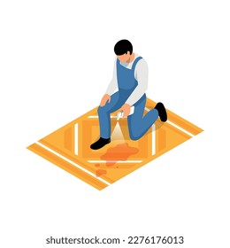 Cleaning service worker cleaning floor with spray detergent isometric icon 3d vector illustration