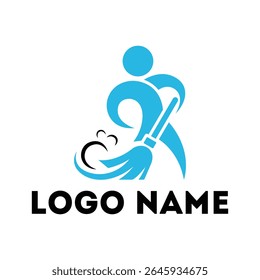 Logotipo do trabalhador do serviço de limpeza Pessoa estilizada varrendo com ícone da sala