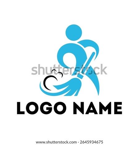 Cleaning Service Worker Logo Stylized Person Sweeping with Broom Icon