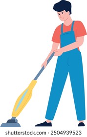 Trabajador de servicio de limpieza con dispositivo de vacío. Limpieza del polvo