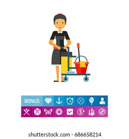 Cleaning service worker vector icon