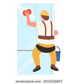 Cleaning service working at height. Window washer industrial climber cartoon vector illustration