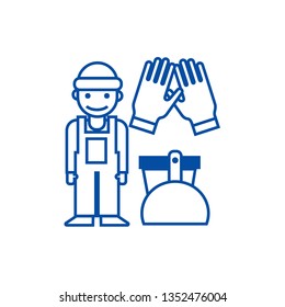 Cleaning service,cleaning man,  line icon concept. Cleaning service,cleaning man,  flat  vector symbol, sign, outline illustration.