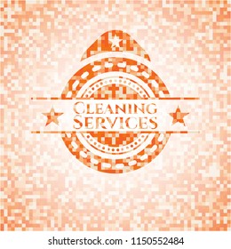 Cleaning Services abstract emblem, orange mosaic background