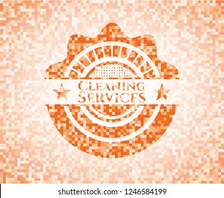 Cleaning Services abstract orange mosaic emblem with background