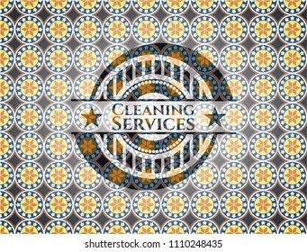  Cleaning Services arabesque emblem background. arabic decoration.
