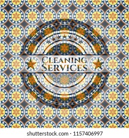 Cleaning Services arabic badge. Arabesque decoration.