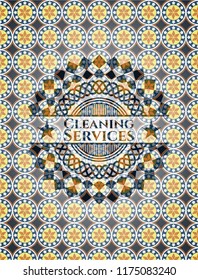 Cleaning Services arabic badge. Arabesque decoration.