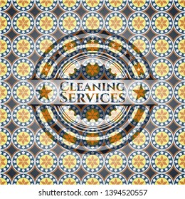 Cleaning Services arabic badge. Arabesque decoration.
