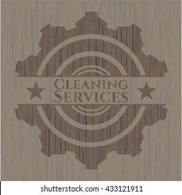 Cleaning Services badge with wood background