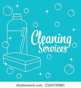 Cleaning services blue poster with toothpaste and toothbrush icons Vector