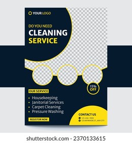 Cleaning services brochure and pressure washing flyer design template, corporate flyer design