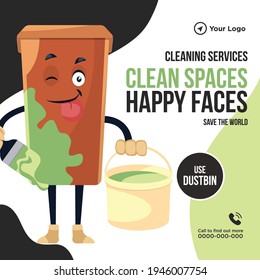 Servicios de limpieza espacios limpios diseño de pancartas caras alegres Ilustración gráfica vectorial.