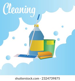 Cleaning services concept poster with cleaning products Vector