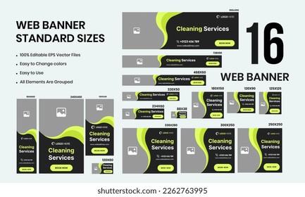 Cleaning services creative banner template design for social media posts, vertical, horizontal, and square templates. social ad banner vector eps 10