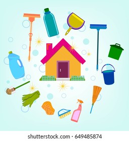 Cleaning services design elements various colored tools icons