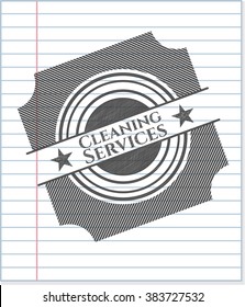 Cleaning Services emblem draw with pencil effect