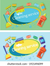 cleaning services flat design.Two pieces Poster template for cleaning services.