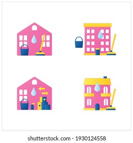 Cleaning services flat icons set.Consists of house, residential and move out cleaning, apartment. Cleanup concepts.3d vector illustrations