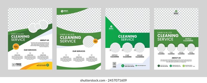 cleaning services flyer template and house cleaning business brochure cover design vector.