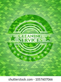 Cleaning Services green emblem. Mosaic background