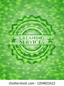 Cleaning Services green emblem with mosaic background