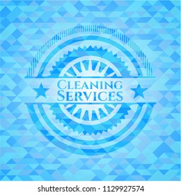 Servicio de limpieza emblema azul claro con fondo de mosaico