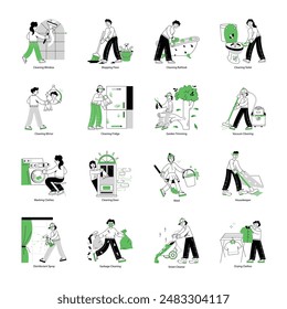 Cleaning Services Line Mini Illustrations 
