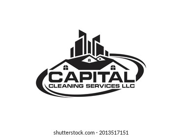 Plantilla vectorial de diseño de logotipo de los servicios de limpieza de logotipos del Servicio de limpieza de capitales marca Wordmark
