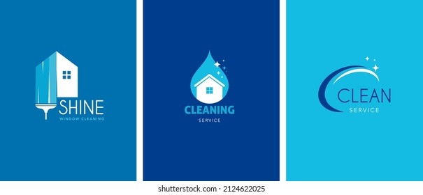 Cleaning services logo collection in blue colors