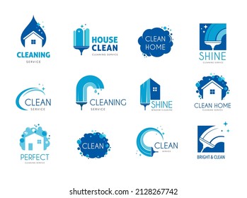 Colección de logotipos de servicios de limpieza en colores azules