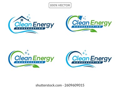 Cleaning services logo collection in blue  green colors. template logo
