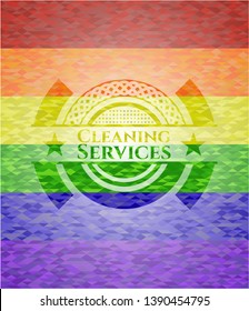 Cleaning Services on mosaic background with the colors of the LGBT flag