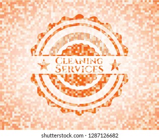 Cleaning Services orange mosaic emblem with background