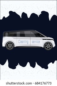Cleaning services. - Realistic car - soap foam - art-creative modern vector illustration. Poster Car Wash