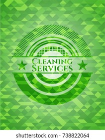Cleaning Services realistic green emblem. Mosaic background