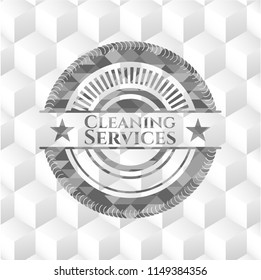 Cleaning Services realistic grey emblem with geometric cube white background
